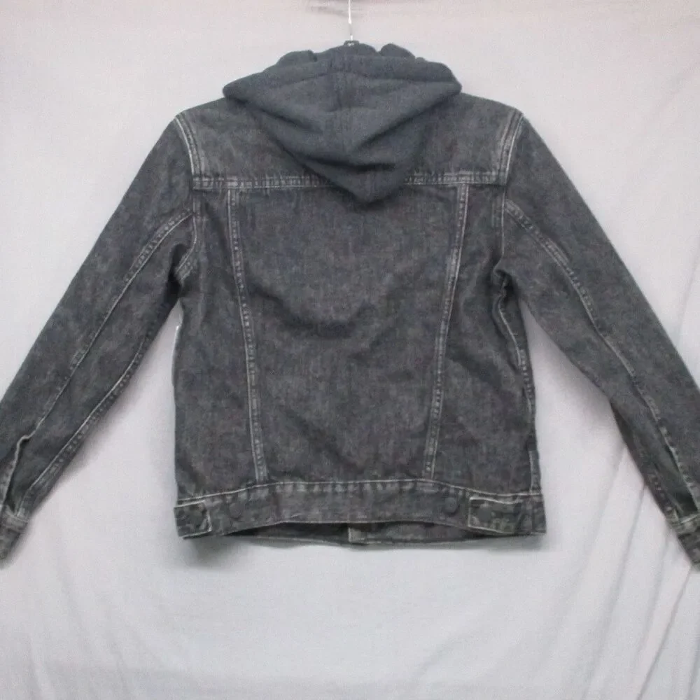 Gap‎ Washed Black Denim Jacket With Hood Unisex Size Extra Large
